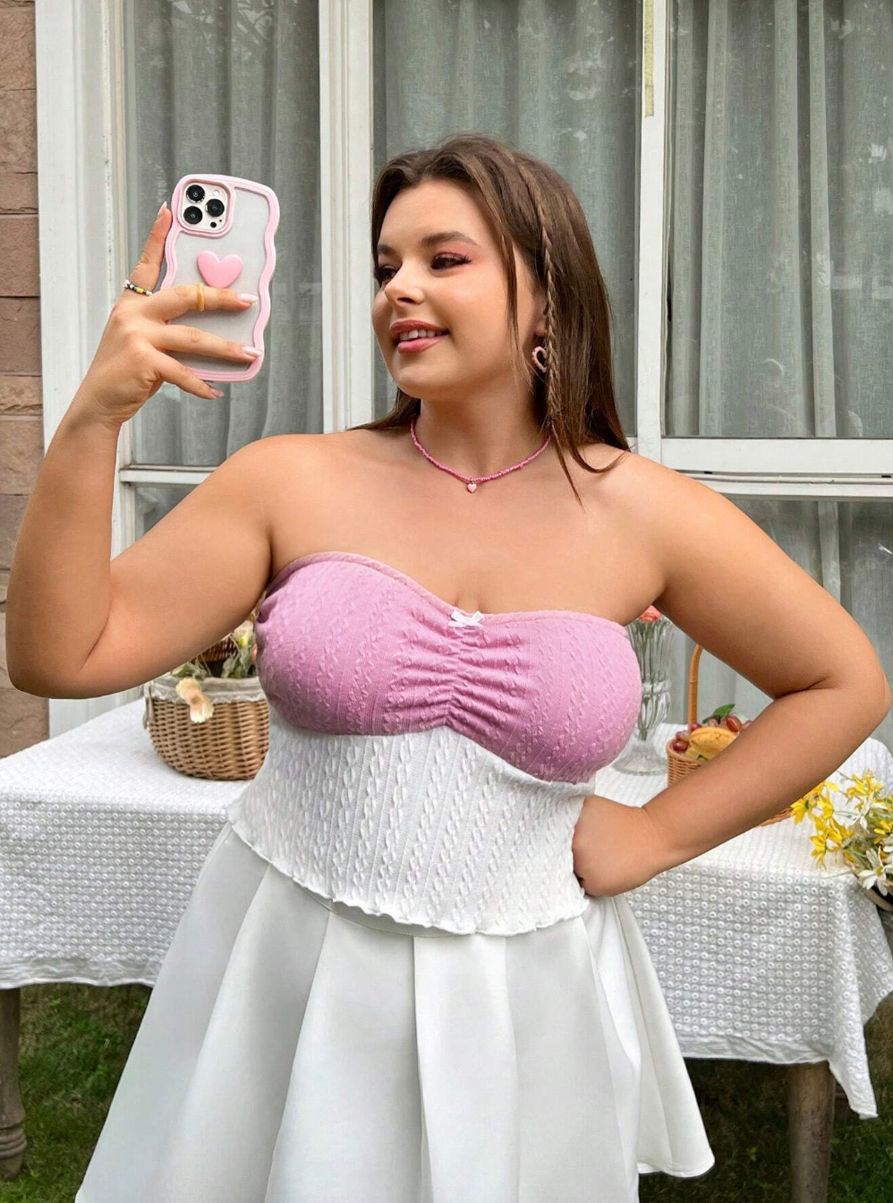 Plus Size Colorblock Strapless Top