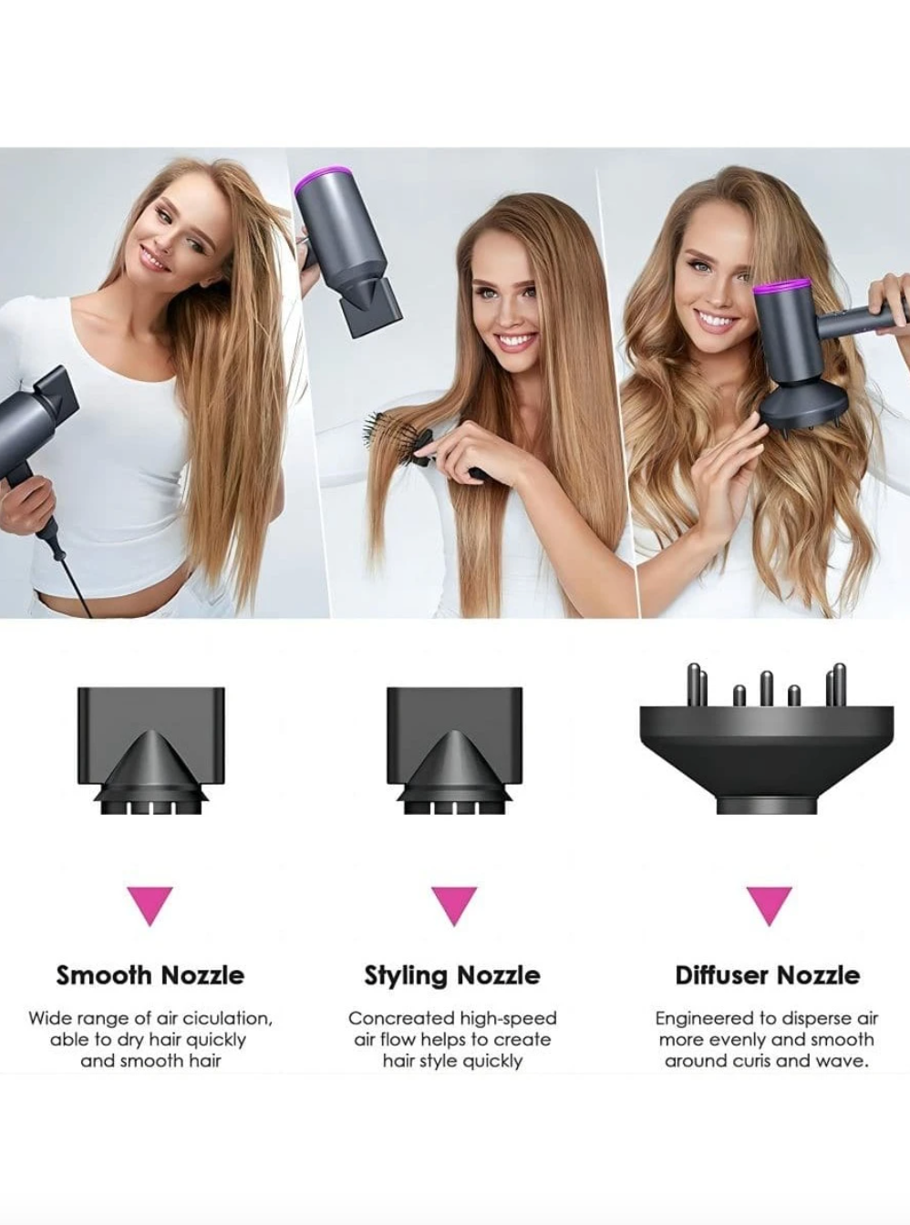 1800W Quick Dry Low Noise Hair Dryer With 2 Concentrator Nozzles