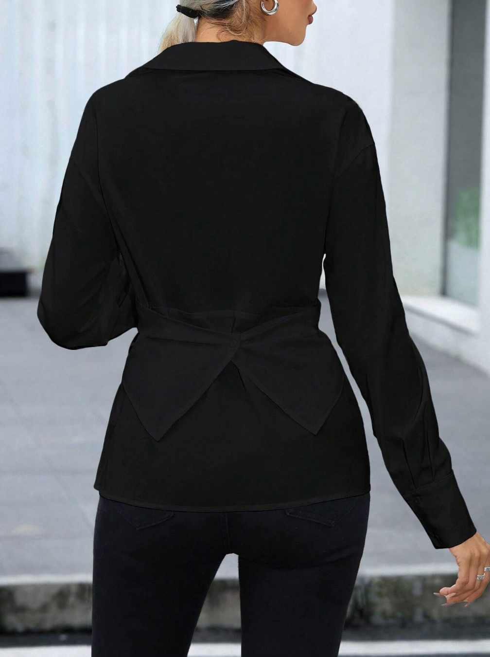 Casual Printed Long Sleeve Cinched Waist Shirt