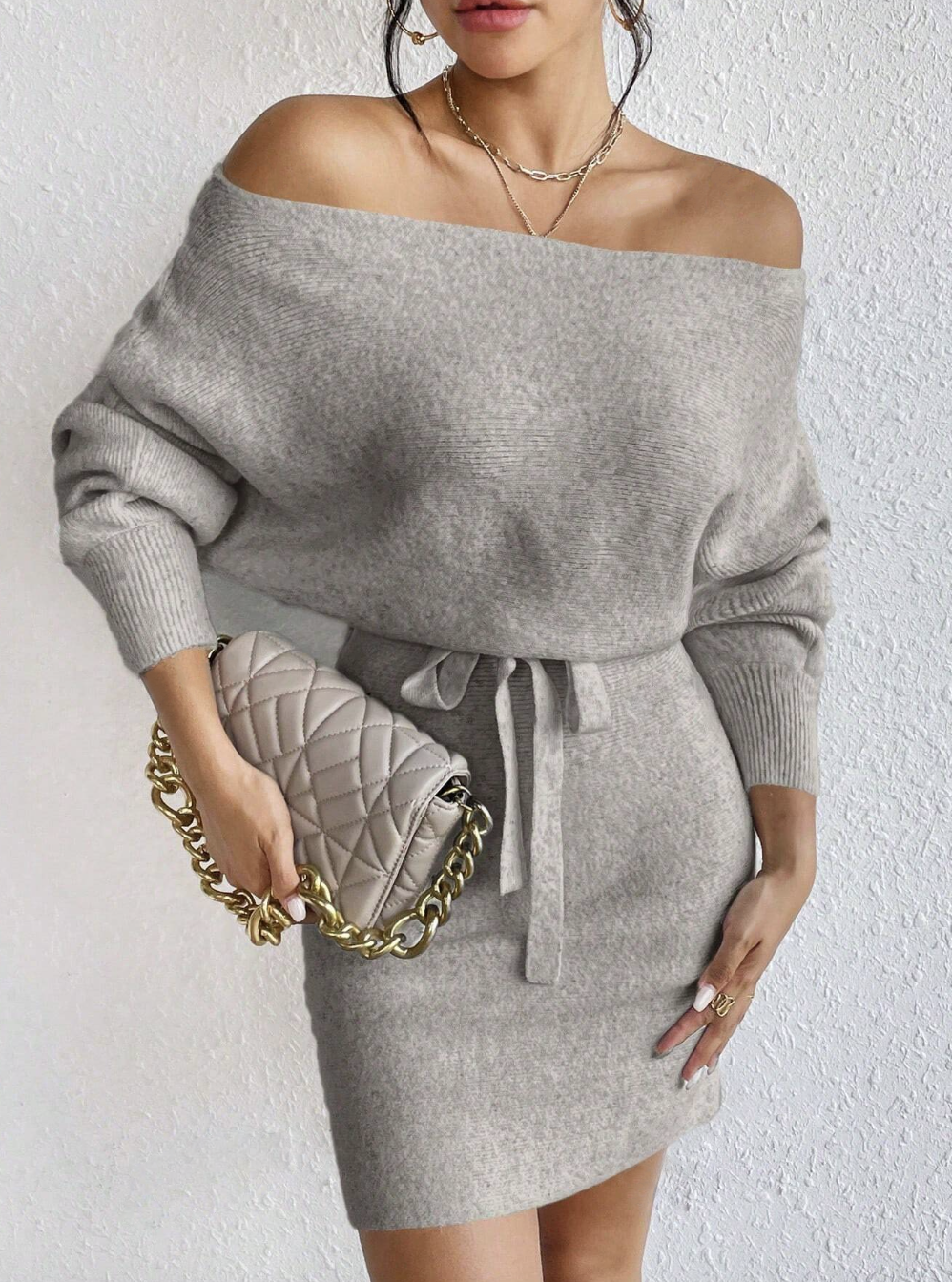 Boat Neck Sweater And Parties Dress