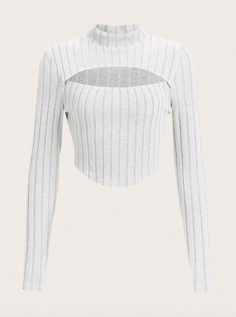 Front Cut  Mock Neck  Crop Tee