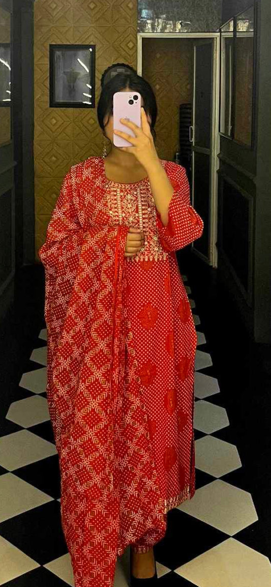 Printed straight kurtha set