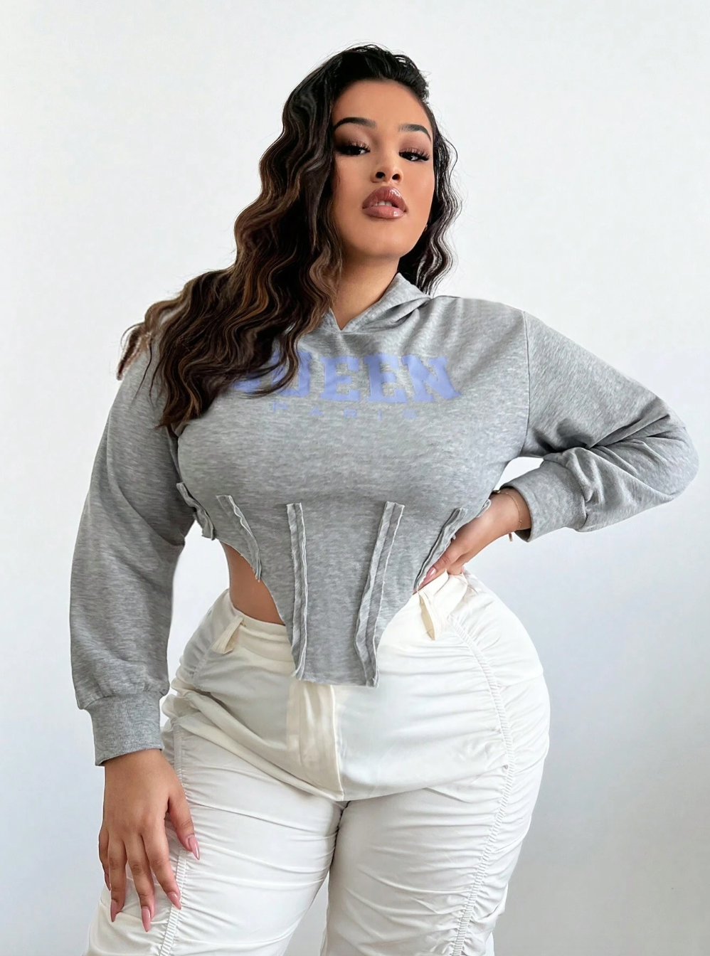 Plus size Letter Graphic Asymmetrical Hem Hoodie