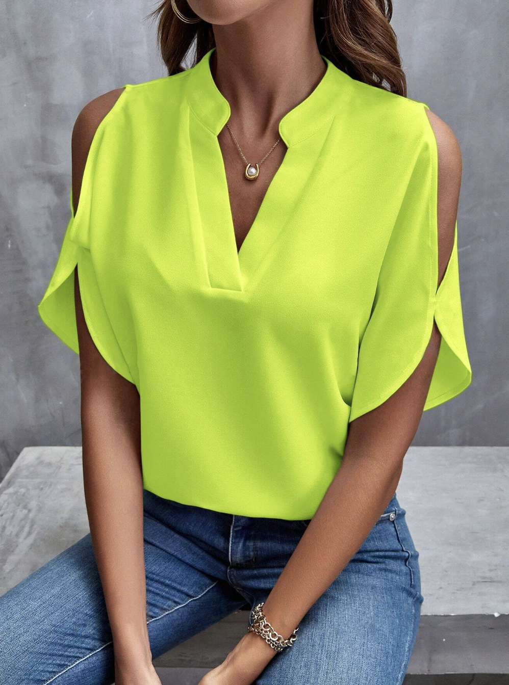 Cold Shoulder Notched Neck T-Shirt