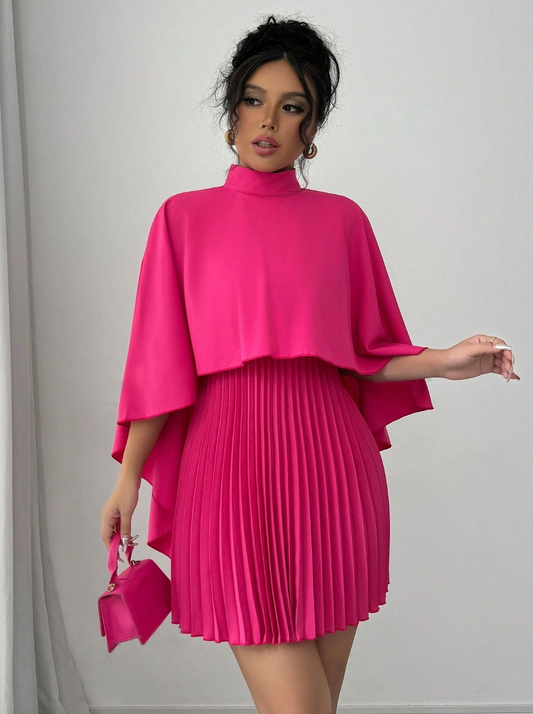 Elegant Draped Cloak Collar Pleated Romantic Mini Dress