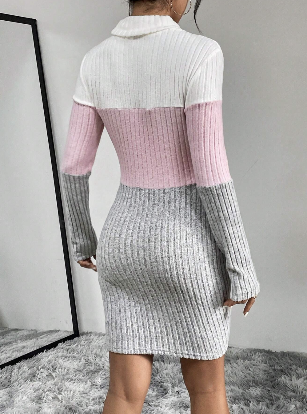 Color Block Turtleneck Bodycon Dress