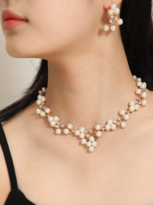 Faux Pearl Decor Necklace & Earrings