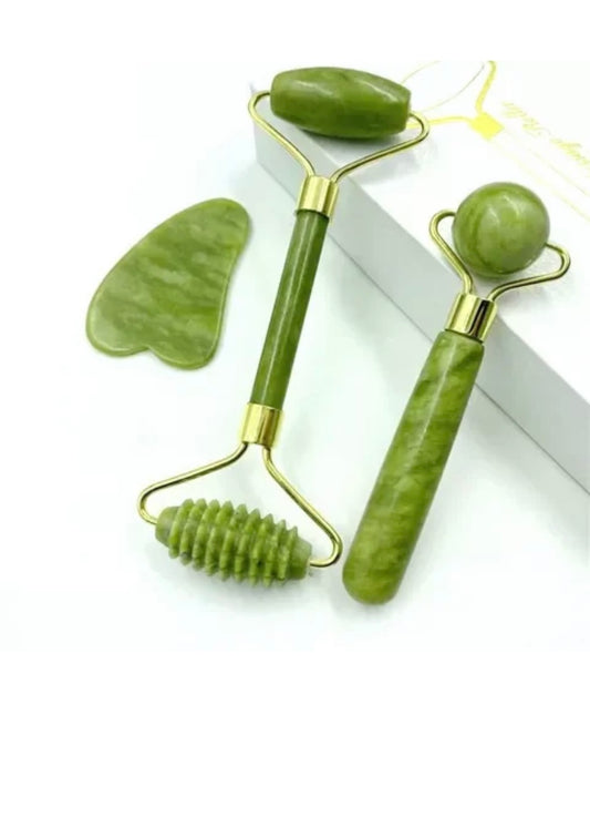 Natural jade facial massage roller stone skin massager 3 piece set