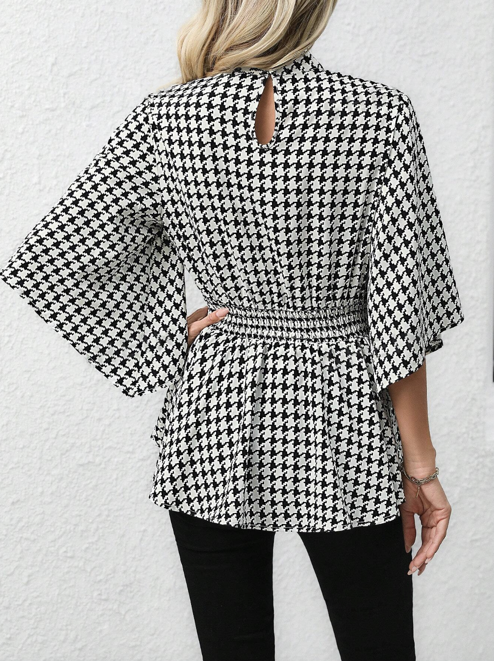 Houndstooth Ruffle Hem Shirt