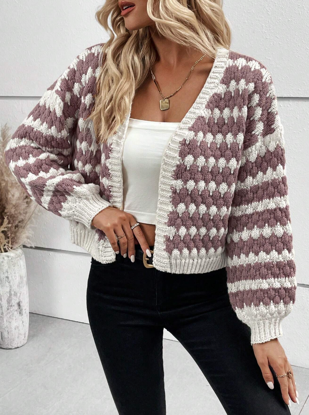 Frenchy Allover Pattern Drop Shoulder Duster Cardigan