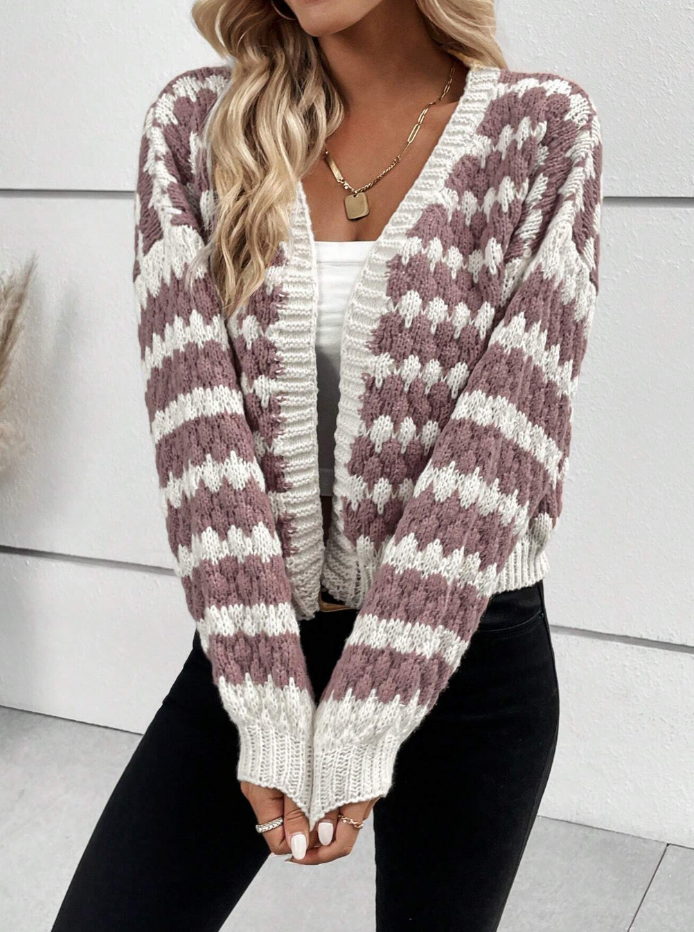 Frenchy Allover Pattern Drop Shoulder Duster Cardigan