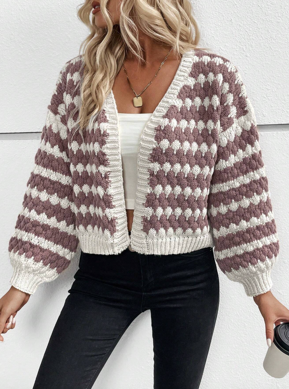 Frenchy Allover Pattern Drop Shoulder Duster Cardigan