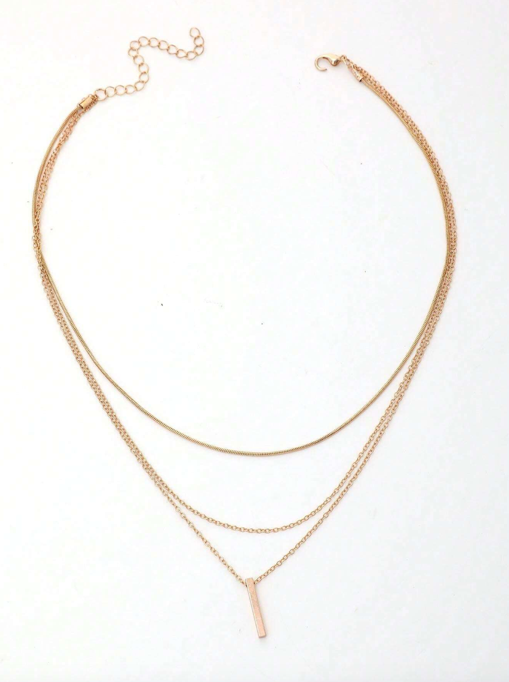 Long Bar Pendant & Layered Chains Necklace