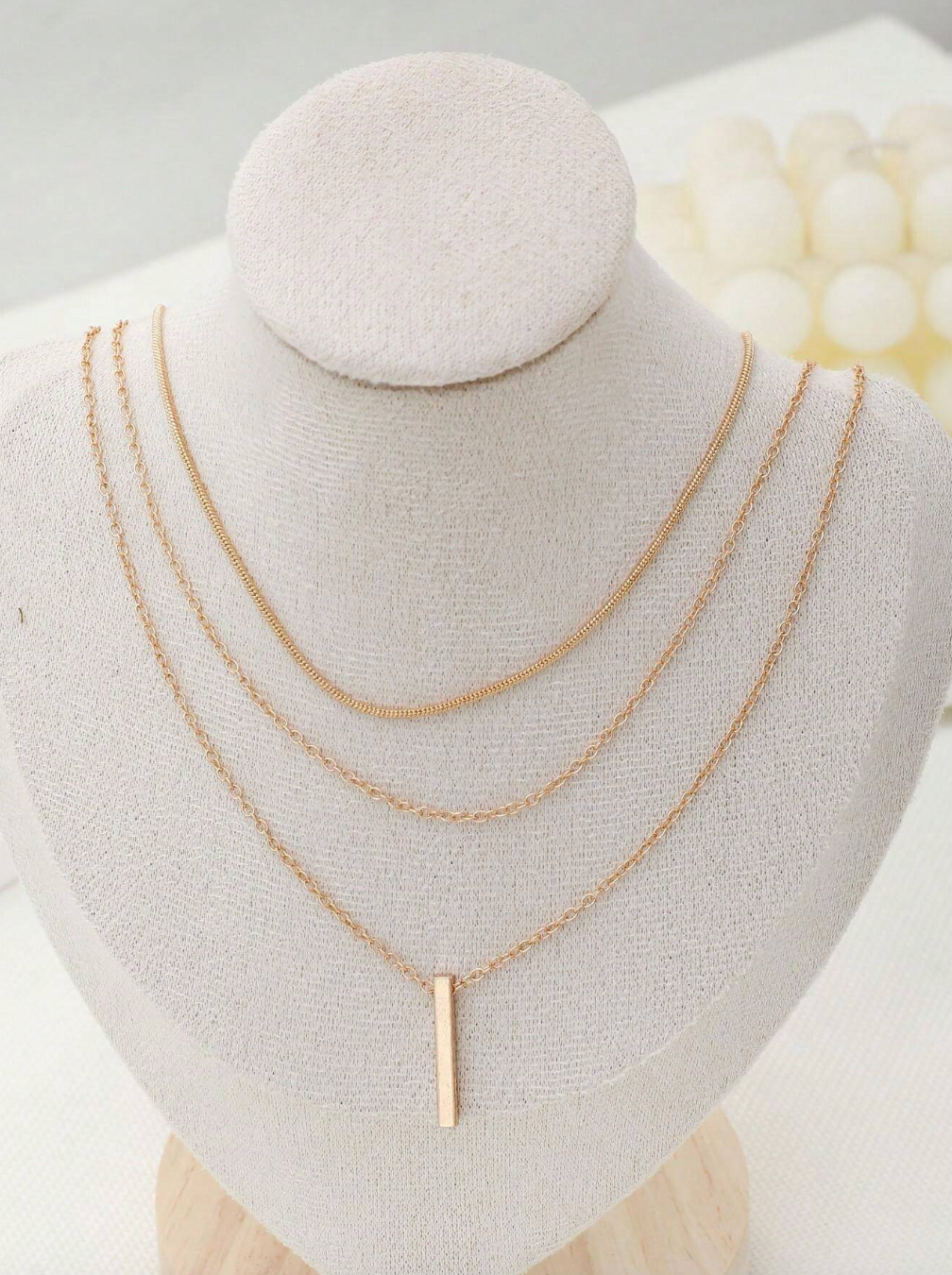 Long Bar Pendant & Layered Chains Necklace