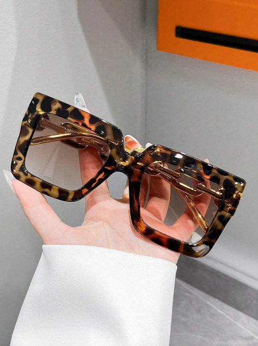 Plastic Frame Leopard Print Square Fashion Sunglasses