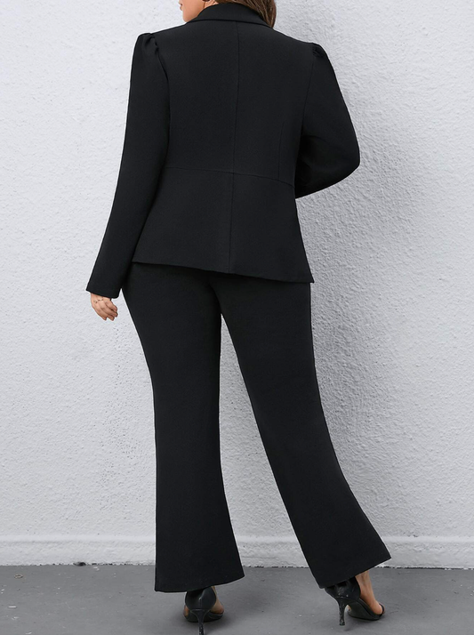 Plus Size Single Button Blazer & Split Hem Pants