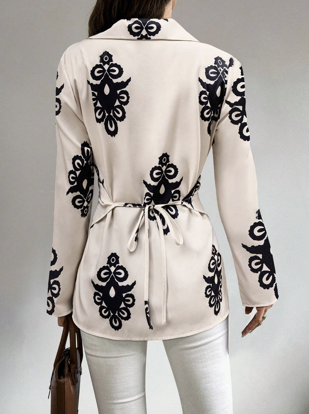 Random Print Casual Long Sleeve Blouse Shirt