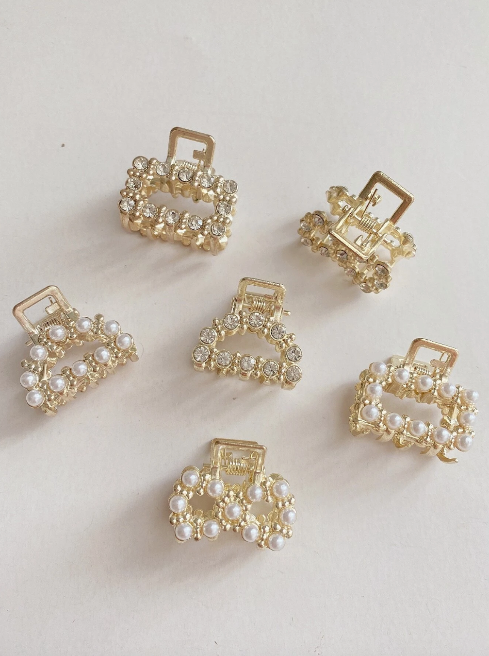 6pcs Metal Faux Pearl Rhinestone Hair Claws