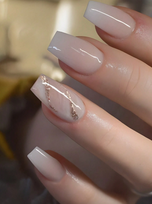 24pcs Long Coffin Pink Fake Nail Set