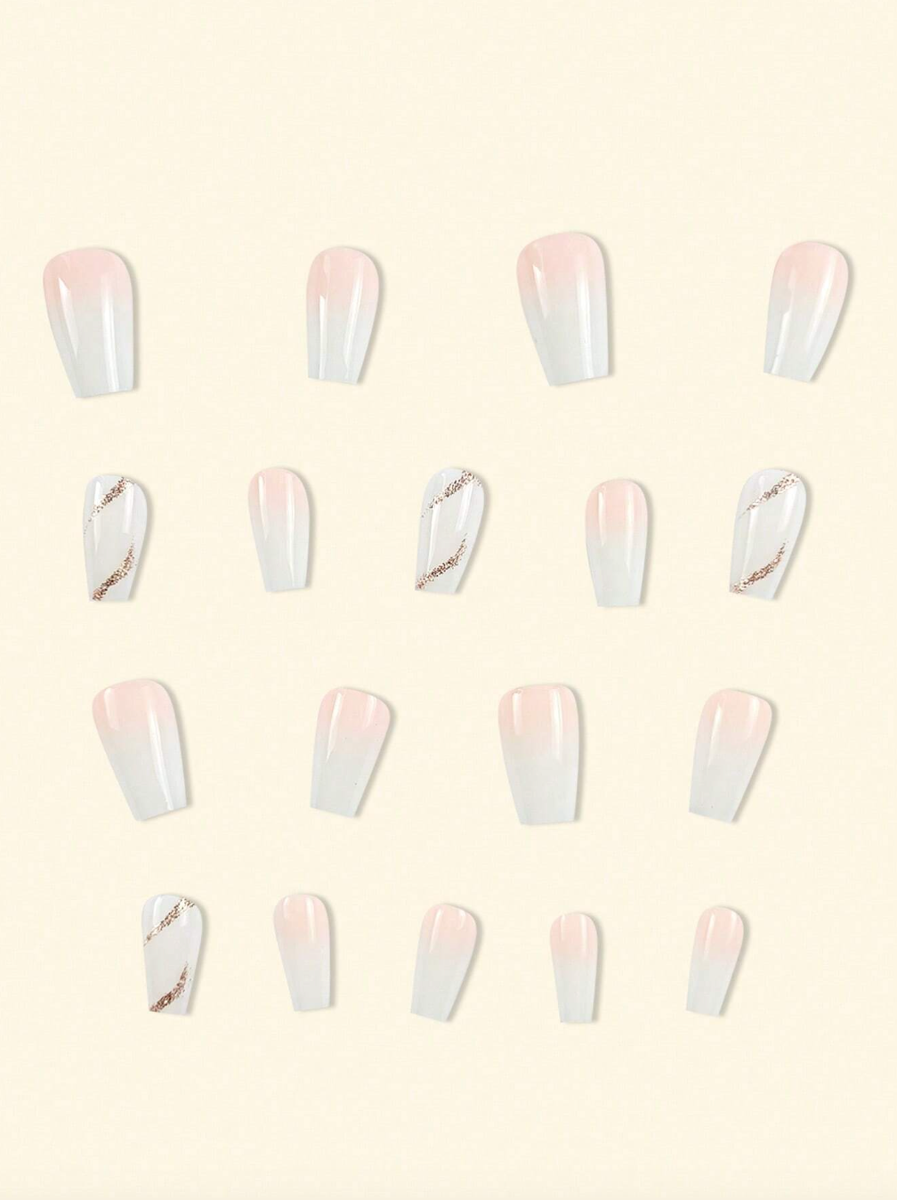 24pcs Long Coffin Pink Fake Nail Set