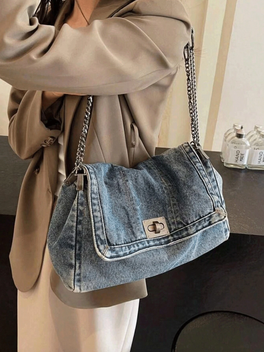 Solid Color Metal Chain Shoulder Bag