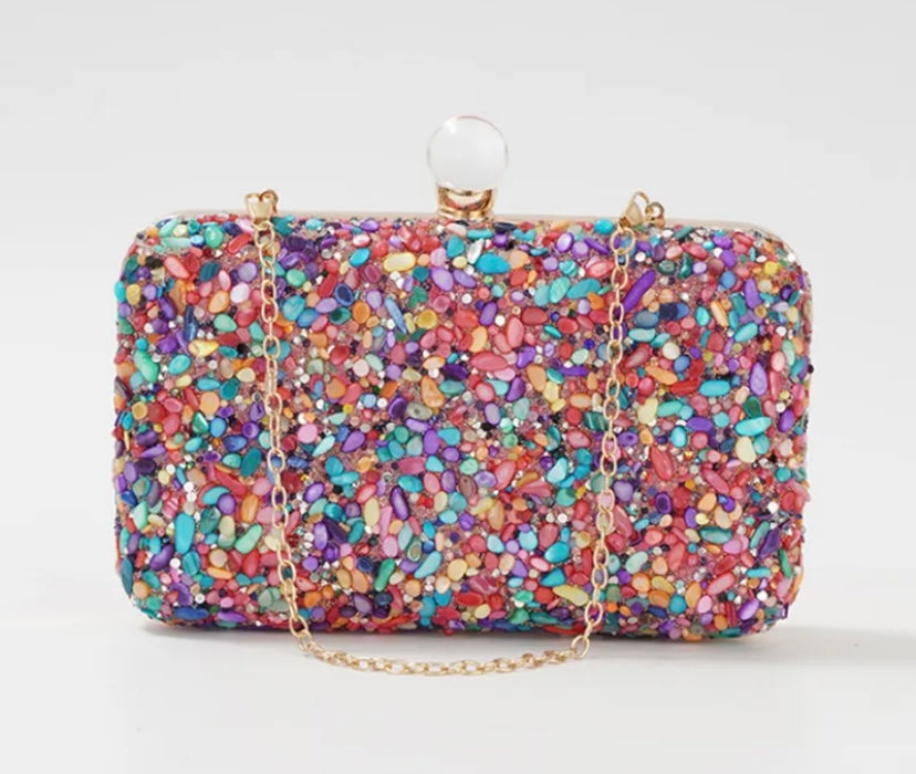Multicolor stones clutch for women